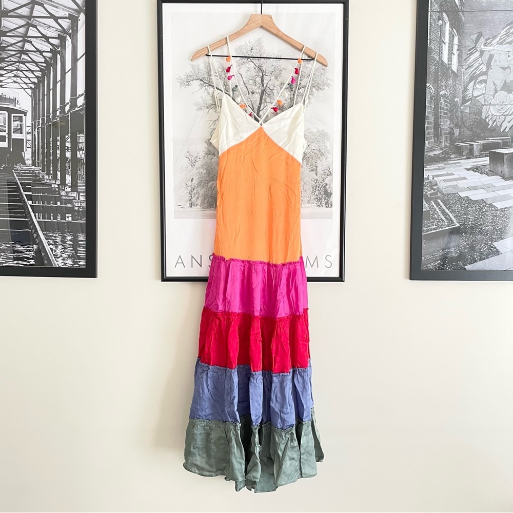 Anthropologie Rainbow Tiered Maxi Dress V Neck Colorful Small NWT - Picture 8 of 16